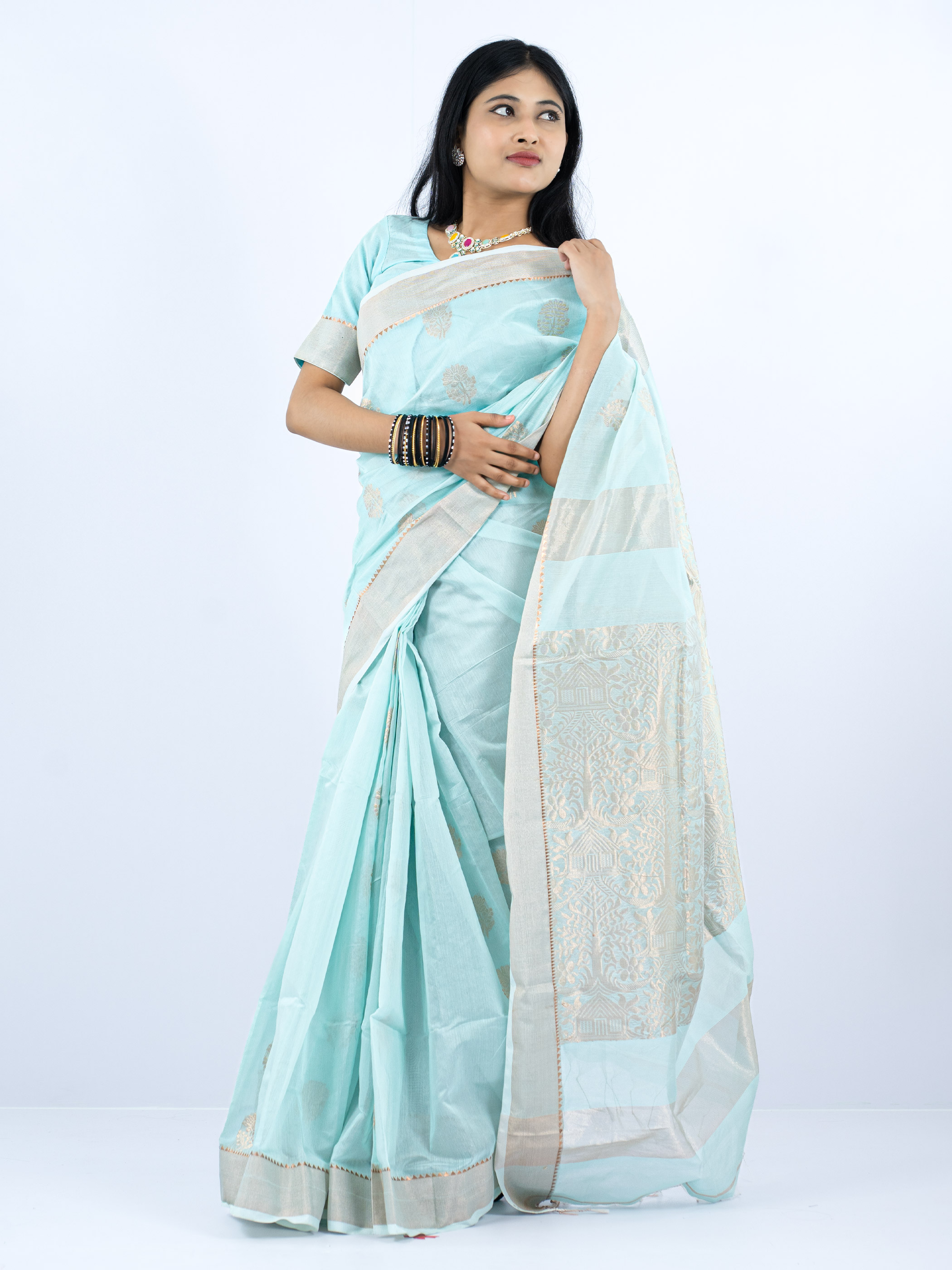 Mistilota Premium Half Silk Jamdani Saree – Mint Green