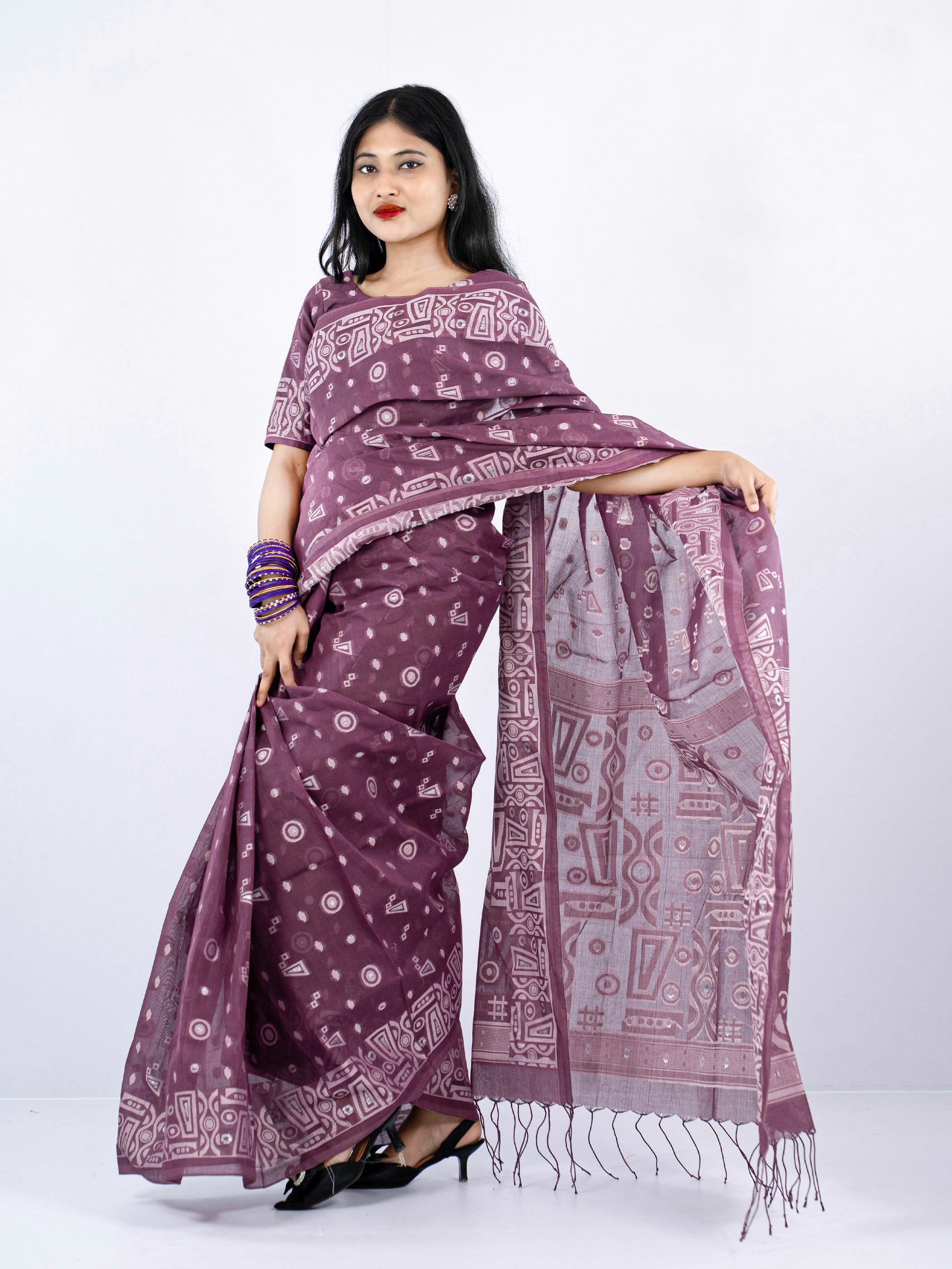 অরুণিমা প্রিমিয়াম সুতি তন্তুজ জামদানী – ল্যাভেন্ডার