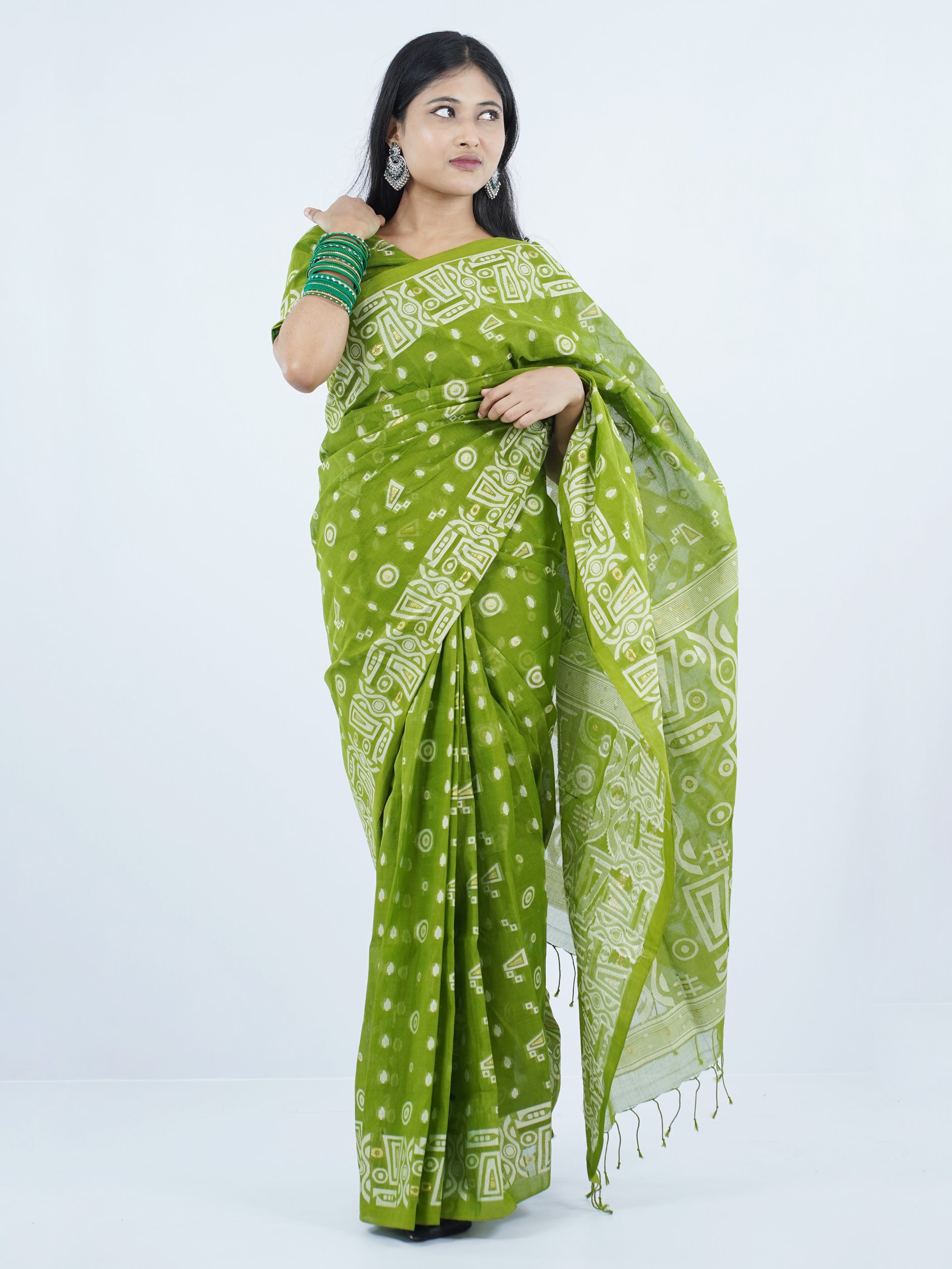 অরুণিমা প্রিমিয়াম সুতি তন্তুজ জামদানী – অলিভ